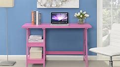 Convenience Concepts Designs2Go 29.25" Tall Trestle Desk with Shelves, Pink