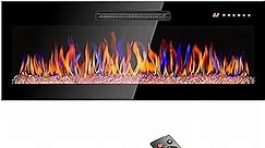 Electric Fireplace 42" Wide Insert/Wall Mounted Ultra Thin Tempered Glass Front Wall Mounted Multi Color Flame & Emberbed