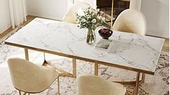 Modern Marble Dining Table with White Rectangular Tabletop Gold Stainless Legs, Dining Room Table for 4-6 - 63" - Bed Bath & Beyond - 36919967