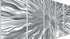 Large Silver Metal Wall Art Sculpture - Multi Panel Abstract Wall Decor by Jon Allen - Vortex 5P - 64"