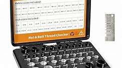 44Pcs Nuts and Bolts Gauge, Tuykay Nut and Bolt Thread Checker 23 Inch & 21 Metric Sizes(Black&Silver) with Metal Thickness Gauge, 44 Bolt Size Checker for Detecting Fixed Bolts or Threaded Holes