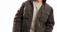 ASOS DESIGN utility puffer jacket in brown | ASOS