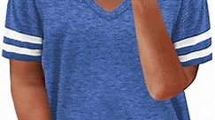 Aleumdr Women's Plus Size T-Shirts V Neck Short Sleeve Blue Oversized Tee Shirts Tops 5XL