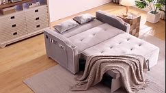 3 in 1 Convertible Sleeper Sofa Bed, Pull Out Couch with USB Port & Cup Holder, Velvet Futon Loveseat with Storage and Pillows, Modern 2 Seater Couch for RV, Living Room, Bedroom (Dark Grey)
