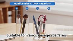 Acrylic Pen Holder, Desktop Pencil Cup Stationery Organizer for Office Desk Accessory, Round Makeup Brush Srotage for Home, Cutlery Storage Organizer (Clear-2Pack)