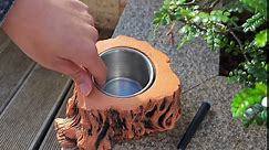 Smokeless Tabletop Fire Pit Bowls: Portable Concrete Fire Fit Mini Rubbing Alcohol Fireplace Round Fire Bowl Tree Stump Long Burning Outdoor Indoor Fire Pit Decorate Gift Round