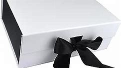 Luxury Foldable Gift Box with Fixed Ribbon | Collapsible Box with Magnetic Closure | Weddings, Bridal Showers, Corporate Gifts | 100% Recycled Paper (Large, Black/White)
