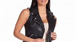 Leather biker jacket women sleeveless leather biker black Grace