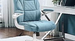 SEATZONE Office Desk Chair Linen Blue High Back Ergonomic Managerial Executive Chairs, Headrest and Lumbar Support Desk Chairs with Wheels and Armrest, Blue