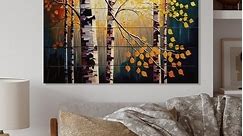 Designart 'Autumn Birch Trees Forest I' Landscape Forest Wood Wall Art - Natural Pine Wood - Bed Bath & Beyond - 37860400