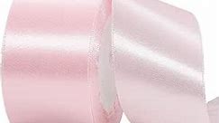 Light Pink Satin Ribbon 2 Inch x 25 Yards, Solid Color Fabric Silk Ribbon for Gift Wrapping, Hair Bows, DIY Crafts, Wreaths, Floral Bouquets, Chair Sash, Christmas, Baby Shower, Wedding Party