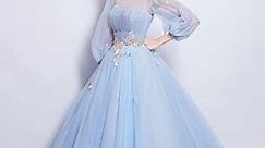 Ball Gown Prom Dresses Elegant Dress Quinceanera Engagement Floor Length 3/4 Length Sleeve Illusion Neck Tulle with Pleats Appliques 2024 2024 - $131.99
