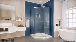 DreamLine Prism 42 in. x 42 in. x 74.75 in. Semi-Frameless Pivot Neo-Angle Shower Enclosure in Brushed Nickel with Biscuit Base DL-6033-22-04