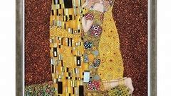 La Pastiche The Kiss (Full view) by Gustav Klimt with Champagne and White Silhouete Brushed Frame Oil Painting, 22.4" x 18.4" - Bed Bath & Beyond - 28495070