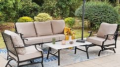MF Studio 5-Seat Patio Conversation Set Metal Outdoor Furniture Sofa Set for 5 Person Beige