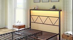 Twin Size Metal Bed Frame with Headboard Shelf, Platform Bed Frame with LED Strip Light, 11" Underbed Height for Storage, Noise Free, No Box Spring Needed, Black