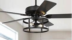 52" Industrial Matte Black Wood 5-Blade LED Ceiling Fan with Pull Chain - Bed Bath & Beyond - 34997888