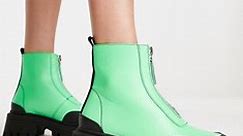 ASOS DESIGN Autumn square toe front zip boots in green | ASOS