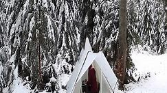 Winter Camping In Hot Tent Gluhwein & T Bone Steak on wood stove ASMR
