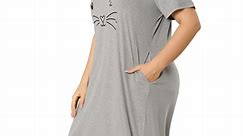 Agnes Orinda Women's Plus Size Comfy Pajamas Cute Cat Print Side Pocket Nightgown