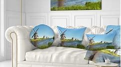 Designart 'Windmills at Kinderdijk' Landscape Printed Throw Pillow - Bed Bath & Beyond - 20952488