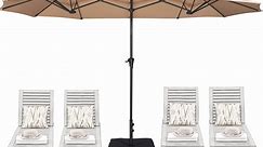 SUPERJARE 13ft Patio Umbrella with Base Included, Double Sided Outdoor Umbrellas with Fade Resistant Canopy, Large Market Table Umbrella for Deck, Yard, Pool, Beige