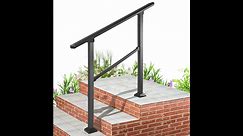 𝗡𝗘𝗪 400LBS Outdoor Handrails for Steps Stairs with Corner Protector, Black Wrought Iron Handrail Stair Step Railing Kit, Floor Mounted Decking Railing Porch Railing, Fits 1 to 2 Steps