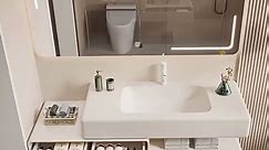 68 Inch Bathroom Vanity - Floating Bathroom Vanity with Sink Includes Interactive Striped White Drawers & Integrated Sink | Smart Lighting Mirror,Open Storage Rack