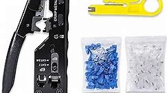 RJ45 Crimp Tool Kit All-in-one Ethernet Crimping Tool Wire Crimper Stripper Cutter for Cat5e Cat6 Cat6a Pass Thrugh Connectors with 50 PCS RJ45 Connectors and 50PCS Covers,1 PCS Mini Wire Stripper