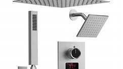 GRANDJOY Rainfall Dual Shower Heads 12 inch Ceiling and 6 inch Wall Mount Handheld Spray Combo Digital Display Shower System - Bed Bath & Beyond - 39570735