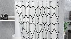 No Hook White Extra Long Shower Curtain with Snap in Fabric Liner Set - Hotel Style with See Through Mesh Top Window, Modern Geometric Waterdrop Design,Water-Repellent & Washable, 71x86 INCH