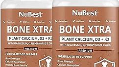 Bone Xtra - Vegan Bone Strength Formula for Stronger Bones, Plant-based Calcium from Marine Algae, Vitamins D3, Vitamin K2, Magnesium, Phosphorus & More for Teens, Adults - 2 Months Supply | 2 Pack