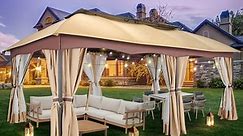 COBIZI 12X20 Heavy Duty Gazebo Outdoor Gazebo with Mosquito Netting and Curtains, Canopy Tent Deck Gazebo with Double-Arc Roof Ventiation and Metal Steel Frame Suitable for Lawn, Backyard, Patio,Khaki