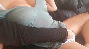 Quiet orgasm inside her panties on the couch with people in the other room