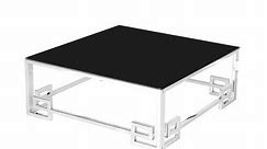 Stainless Steel Cocktail Table, Silver/Black Glass, Square, 16"H, - 41" x 41" x 16" - Bed Bath & Beyond - 32822160