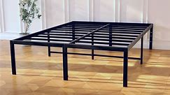 Lusimo King Bed Frame 18 Inch Metal Platform Bed Frame Heavy Loading Steel Slat and Anti-Slip Support Easy Quick Lock Assembly No Box Spring Needed King Size, White