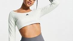 adidas Training Hyperglam low support long sleeve crop top in green | ASOS