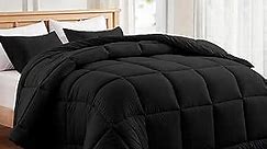 Mosluna™ Queen Comforter Set, 3 Piece All Season Bedding Comforters Sets, Bed Set with 1 Down Alternative Duvet Insert 90×90 Inches and 2 Pillow Cases (Queen Size, Black)