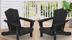 2 Pieces Outdoor Patio Plastic Folding Adirondack Chair Set, Black