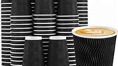 Lamosi Coffee Cups 12oz-100 Pack, Black Disposable Cups, Corrugated Summer Paper Cups 12oz, Ripple Wall Insulated Water Cups Without Lids for Cold/Hot Beverage (Black, 100 Pack, 12OZ)