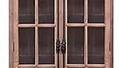 Benjara 88 Inch Tall Cabinet, 4 Glass Panel French Doors, Crown Molding, Brown and Black