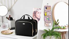 Hanging Hook Toiletry Bag with Jewelry Compartment Full-Sized Toiletries and Cosmetics For Travel,Makeup,Organizer, Women, Black