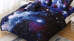 6Pcs Galaxy Comforter Set with Sheets for Kids Boys Girls Teens, Outer Space Themed Bed in a Bag Full Size, Dark Blue 3D Printed Bedroom Decor Bedding Set