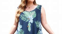 Plus Size Dresses 2X for Women, VEPKUL Sleeveless Tank Dress Casual Sexy V Neck T-Shirt Sundress with Pockets Swing Swimsuit Cover Ups, Floral Printed