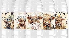 Highland Cow Water Bottle Labels - Waterproof Highland Cow Water Bottle Label Stickers Highland Cow Birthday Party Baby Shower Water Bottle Labels Decorations Supplies Bottle Wraps Stickers