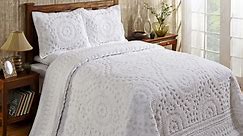 Better Trends White Rio Floral Design 100% Cotton For All ages Bedspread, Full/Double