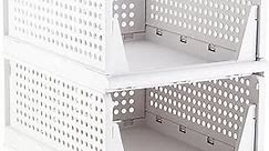 Stackable Plastic Storage Basket-Foldable Closet Organizers and Storage Bins - Drawer Shelf Storage Container for Wardrobe Cupboard Bedroom Bathroom Office (White Large-2 Pack)