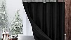 MitoVilla Black Long Shower Curtain 72 x 78, Modern Waffle 78 inch Long Fabric Shower Curtain Set with Cloth Snap-in Liner & Mesh Top Window for Hotel Spa Bathroom Decor