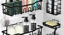 Nefoso 5 Pack Shower Caddy, Bathroom Organizer Shelf with 28 Hooks and 10 Strong Adhesive, No Drilling Rustproof Shower Rack,Toothbrush Holder, Soap Dishes (Black)