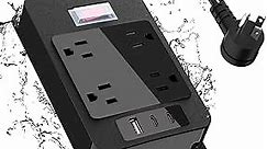 Outdoor Power Strip with USB C, Heavy Duty Waterpoof Surge Protector with 4 Outlets, 2 USB C Ports, 6ft Flat Plug Extension Cord Wall Mount for Bathroom, Kitchen